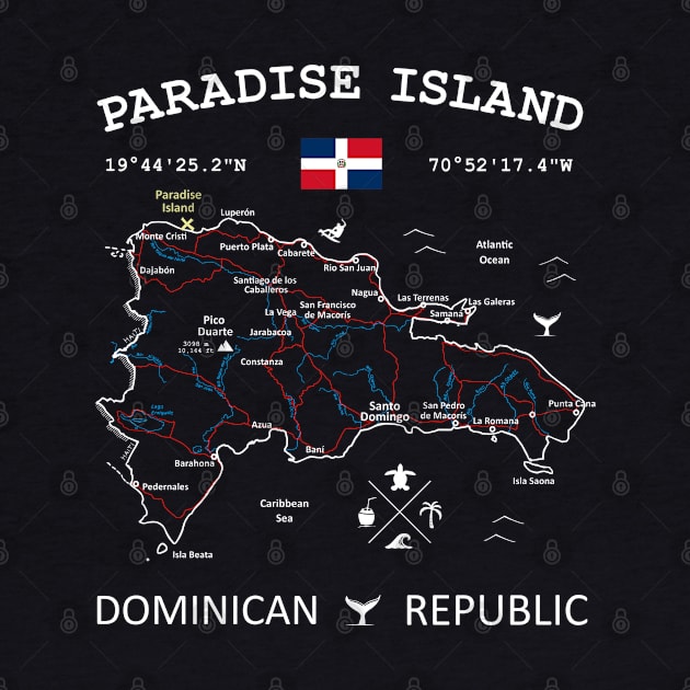 Paradise Island Dominican Republic Flag Travel Map Coordinates GPS by French Salsa